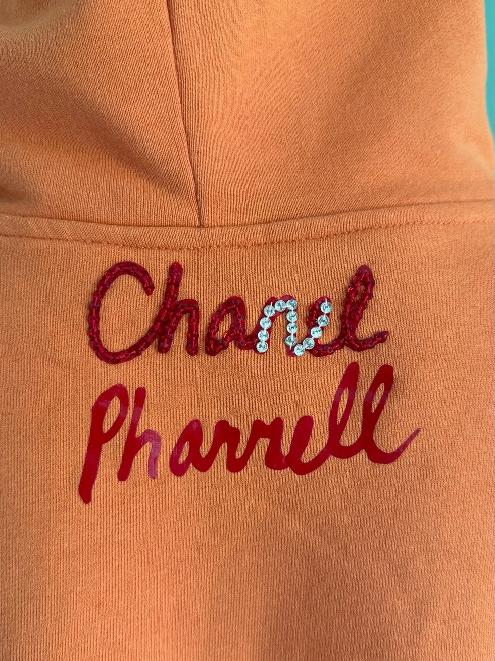 CHANEL Pharrell Orange Embellished Logo Hoodie Sweatshirt